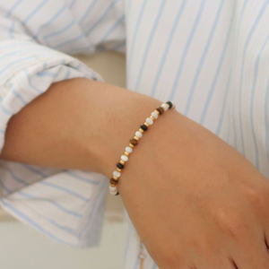 Kalung Choker baja tahan karat trendi perhiasan kalung manik-manik batu mata harimau alami manik-manik kristal hitam putih untuk wanita - Product Image 3