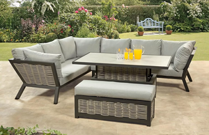 Conjunto de muebles de jardín de ratán para exteriores de cuatro piezas marco de <span class=keywords><strong>aluminio</strong></span> estilo ocio en forma de L de esquina de Color gris duradero de alta calidad - Product Image 2