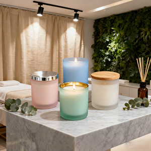 Матовая стеклянная банка для свечей 10 унций с деревянной крышкой, возможна печать логотипа на заказ, оптовая продажа для изготовления свечей - Product Image 6