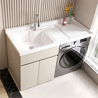 Meuble de buanderie en aluminium à grands panneaux pour balcon avec évier en quartz, armoire de lavage intégrée pour la maison