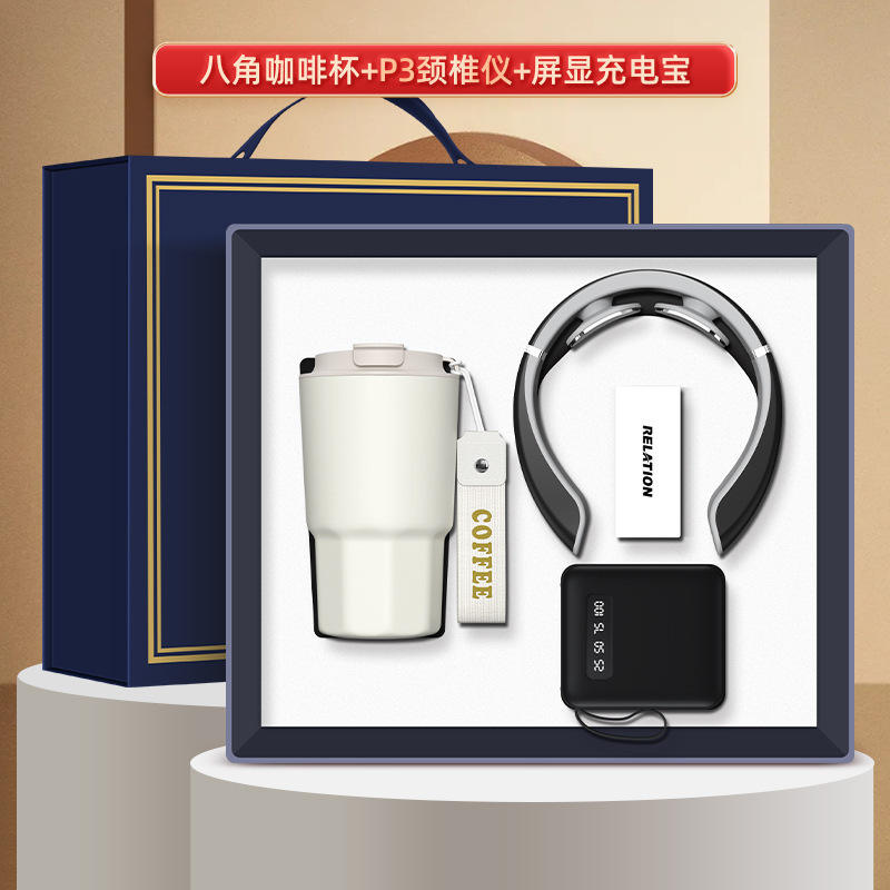 [Ensemble trois pièces noir] Batterie externe pour masseur de cou avec tasse à café