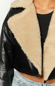 Veste polaire recadrée femmes veste en faux <span class=keywords><strong>cuir</strong></span> noir manteaux épais femmes hiver chaud fermeture éclair manteau court Onyx PU veste pour femmes - Product Image 5