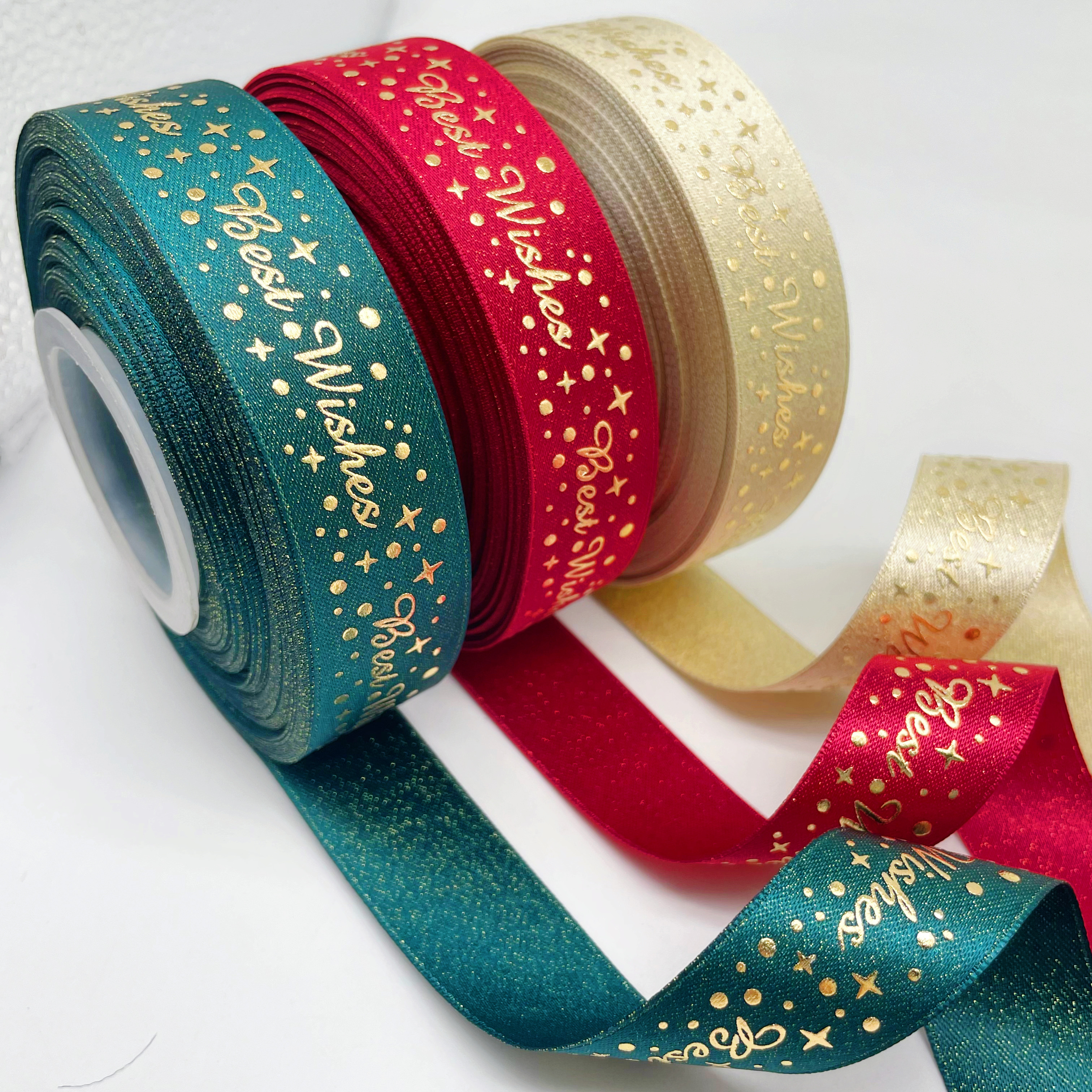 Christmas Gift Packaging Best Wishes Ribbon Holiday Gift Wrapping Printed Ribbon Crafts DIY Ribbon BOW