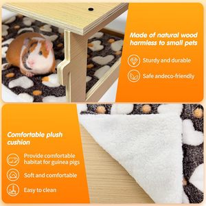 Cachette pour cochon d'Inde en bois naturel, lit amovible pour cochon d'Inde, <span class=keywords><strong>habitat</strong></span> pour petits animaux avec hamac suspendu, escalier et <span class=keywords><strong>coussin</strong></span> - Product Image 4