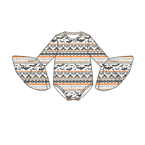 Lindo mono de Halloween con estampado para bebé recién nacida, manga larga acampanada y broche en la entrepierna - Product Image 2