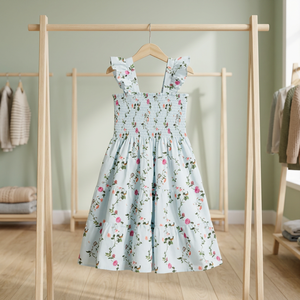 Vestido de Verano para Niñas con Estampado Floral, Estilo A-Line, Mangas de Pétalo, Hasta la Rodilla, de Algodón y Gasa, con Hombros con Volantes, Estilo Muñeca - Product Image 4