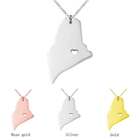 Collier de l'État du Maine en acier inoxydable Colliers en forme d'État du Maine Collier d'État du Maine avec un cœur
