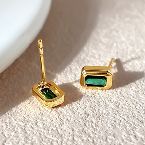 Brass Jewelry 18K Gold plated Geometric <b>Earring</b> CZ Pave Rectangle <b>Earrings</b> <b>Studs</b> for Women Daily - Product Image 3