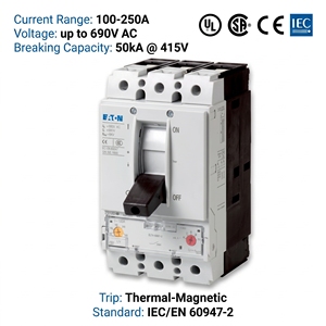 Disjoncteur à boîtier moulé (MCCB) série NZM NZMN2-A125-AS 63A 3P 400V CE CCC ISO pour système de contrôle d'automatisation industrielle - Product Image 3