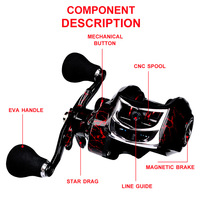 En gros Moulinet Baitcasting en Alliage d'Aluminium 18+1BB Rapport de Transmission 7.1:1 pour Pêche à la Ligne en Eau Salée et Eau Douce, Puissance de Frein 10KG Gauche