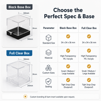 Cube de présentation pour charms d'ongles en acrylique avec couvercle à charnière, boîte de rangement transparente anti-poussière avec base noire pour strass et pierres précieuses