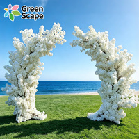 Arche de fleurs de cerisier artificielles violettes, feuilles roses et vertes, décoration de toile de fond pour cérémonie de mariage