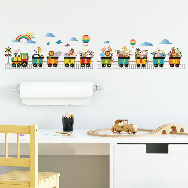 Mathe Bildung Cartoon Zug Wand mit Cartoon Tiere Kinderzimmer Schlafzimmer Kindergarten dekorative Aufkleber