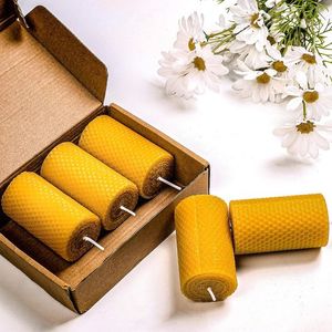 Bougie pilier en cire d'abeille naturelle, bougies enroulées en cire d'abeille pure faites à la main - Longue durée de combustion, bougies en cire d'abeille nid d'abeille pour la maison - Product Image 5