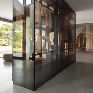 L Shaped 8 Foot <strong>Thin</strong> Slim Frame 4 Aluminum Panel White Smoked Clear Glass Shelves Sliding Cabinet Doors Walk in Closet <strong>Wardrobe</strong> - Product Image 2