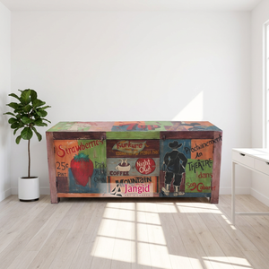 Aparador de Madera de Mango Reciclada Vintage para Sala de Estar, Pintado a Mano, Aparador de Almacenamiento para Oficina o Comedor, Mueble Decorativo para el Hogar - Product Image 1