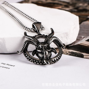 <b>Cross</b> Border European American Goat Head Pendant Stainless Steel Men Necklace SP1067 - Product Image 4