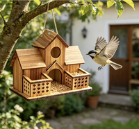 Mangeoire à oiseaux en bois massif pour le commerce extérieur, mangeoire suspendue d'extérieur de style pastoral, ornement statue style villa