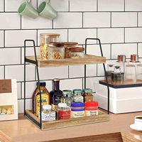Étagère de rangement rustique à 2 niveaux avec plateaux en bois et support en tube métallique pour la salle de bain et le comptoir de cuisine, pour articles de toilette et petits objets