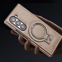 Housse en cuir de luxe pour Samsung Z Fold 5 Ring Stand Coque de téléphone de charge sans fil magnétique pour Samsung Galaxy Z Fold 6
