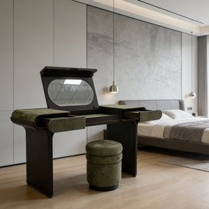 Juego de tocador italiano de lujo <span class=keywords><strong>con</strong></span> tapa abatible |   Tocador Moderno de Madera Negra <span class=keywords><strong>con</strong></span> <span class=keywords><strong>Espejo</strong></span> y Cajones para Dormitorio o Villa - Product Image 4