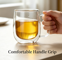 Mug en verre borosilicate à double paroi fait main, design moderne, durable, anti-fuite, corps de tasse arrondi, grande poignée