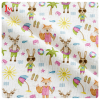 Tissu en mousseline de coton biologique double gaze 100% pur, imprimé de dessins animés personnalisés, pour vêtements de bébé