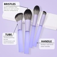 Ensemble de 11 pinceaux de maquillage violets transparents, pinceaux synthétiques bioniques antibactériens à virole épaissie, ensembles de pinceaux de maquillage pour le visage complet