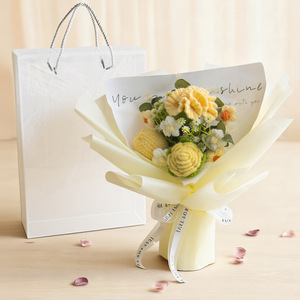 Bouquet de fleurs au crochet fait main DAMAI, roses, tulipes, œillets, décoration moderne pour anniversaire, mariage, Saint-Valentin - Product Image 4