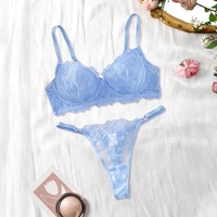 Ensemble de lingerie sexy brodé floral, soutien-gorge 3/4, string, lingerie transparente en maille pour femmes, push-up, bretelles réglables