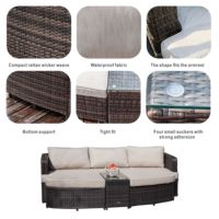 Ensemble lit de jour et chaise longue en rotin moderne tout temps pour dîner, soleil, terrasse, jardin, hôtel, plage ou piscine, loisirs en plein air