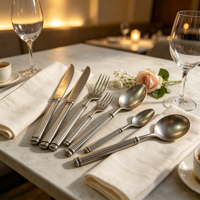 Ensemble de couverts de luxe Rome Pillar en acier inoxydable 304 forgé, finition miroir, pour mariage, hôtel et restaurant (couteau, fourchette, cuillère)