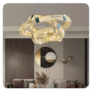 Gran oferta, lámpara colgante, lámpara de techo de cristal con anillo redondeado de oro creativo LED de lujo Vintage moderno - Product Image 4