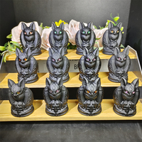 Figurine d'animal sculptée à la main en obsidienne noire naturelle, cristal de guérison, pour la décoration de table d'Halloween