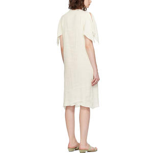 Fabricant de vêtements en chanvre, <span class=keywords><strong>robe</strong></span> midi en chanvre blanc semi-transparent à manches pétales, 100% lin pur - Product Image 3