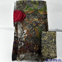 Tissu en Chiffon Imprimé Soie Largeur 140cm, Ensemble 3 Pièces en Chiffon Imprimé pour Robe Somalienne Extensible Dirac et Gabasar Dorée Douce
