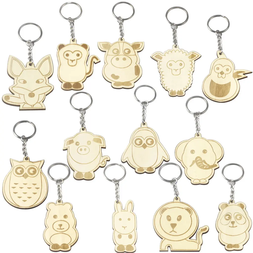 Wholesale Promotional Gift For Custom Design Animal Shape Wooden Keychain Blank Wooden Keyring