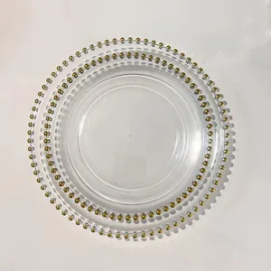 Großhandel Tisch dekoration Klarer Kunststoff Acryl Gold Perlen 11 Zoll 13 Zoll Ladesc halen für Hochzeits feier