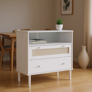 Buffet en bois massif Senja blanc 31,5x15,7x31,5 aspect rotin design moderne - Product Image 2