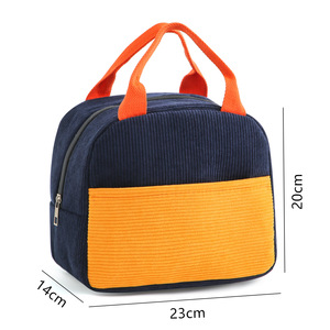 Corduroy Insulated <b>Lunch</b> <b>Bag</b> Color Blocked Thickened Waterproof <b>Tote</b> For Work School Travel Outdoor Camping - Product Image 4