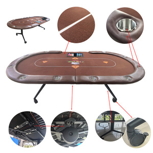 Table de poker pliable professionnelle 240*120cm marron avec roulettes, design divisé pour 10 joueurs, idéale pour les <span class=keywords><strong>jeux</strong></span> à domicile, les événements et les salles de poker - Product Image 2