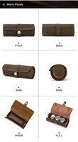 Boîte de rangement portable créative pour montres, en cuir Crazy Horse vintage, avec fermeture à bouton-pression ronde, 3 emplacements, pour hommes et femmes