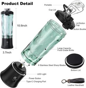 Büyük kapasiteli 16.5oz 600ml şarj edilebilir taşınabilir karıştırıcılar el blenderi Mixuer <span class=keywords><strong>Shaker</strong></span> suyu karıştırıcılar 4000mAh 150w yüzlü sıkacağı - Product Image 6