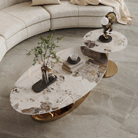 Table Basse Créative de Designer Luxe Moderne Simple en Acier Inoxydable et Plateau en Roche pour Petits Espaces