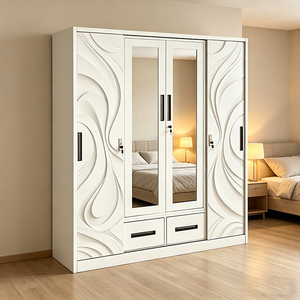 <span class=keywords><strong>Armadio</strong></span> in Vetro <span class=keywords><strong>con</strong></span> 4 Ante, Design Moderno in Metallo, Guardaroba in Acciaio per Vestiti, Lemari Pakaian - Product Image 2