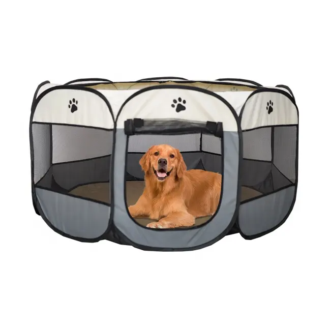 Vente en gros Oxford Tente Clôture pour animaux de compagnie Cage pour chien pliable avec huit côtés