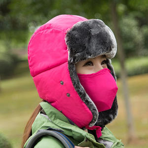 Casquette de ski Lei Feng pour adultes, coupe-vent en fausse fourrure, chapeau de cyclisme d'hiver pour l'extérieur, avec protection des oreilles, rose - Product Image 1