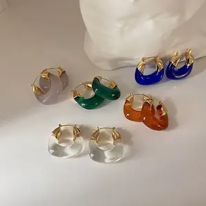 5 Colors Green Amber Clear Earring Solid Acrylic Chunky Big Hoop Earrings for Women Circle Vintage Gold Plated Jewelry