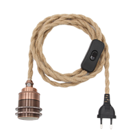 Cordon d'alimentation certifié UE DIY avec prise, recouvert de corde de chanvre, support d'ampoule fileté E26, interrupteur marche/arrêt, ensembles de cordons de suspension vintage pour lampe