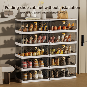 صندوق أحذية بلاستيكي قابل للطي بالجملة، خزانة تخزين أحذية رياضية قابلة للتكديس، شفاف بثلاث طبقات - Product Image 5